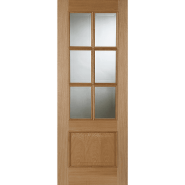 Oak door with six clear glazed panels and raised moulding, unfinished.; #Oak