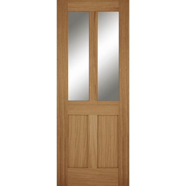 Oak Bristol door with two clear glazed panels and two solid panels, unfinished oak veneer.; #Oak