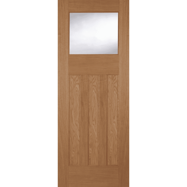 Oak 1930 3 Panel 1 Light door with unglazed panel, unfinished wood.; #Oak