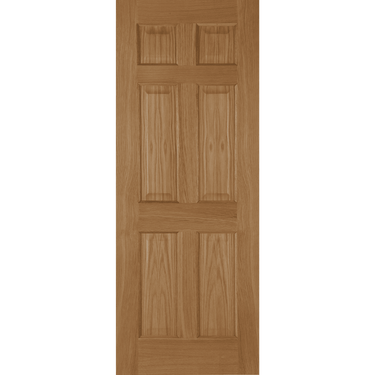 Oak door with 6 recessed panels, unfinished, traditional design.; #Oak