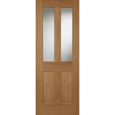 Oak door with two clear glazed panels and two solid panels, unfinished.; #Oak