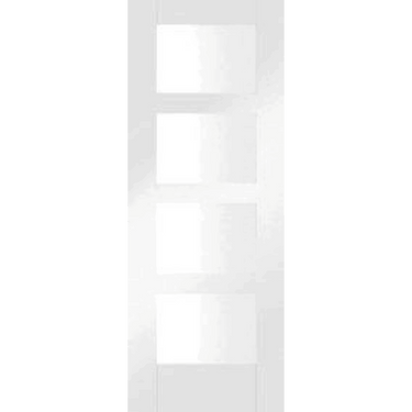 White Primed Contemporary 4 Light door with clear glazed panels and shaker design.; #White