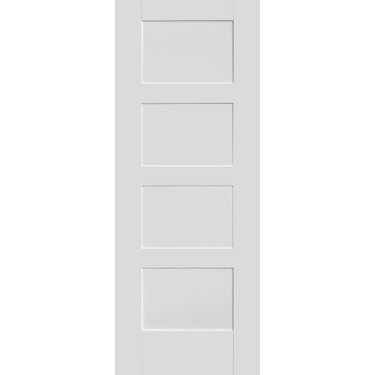White Primed Contemporary 4 Panel door with flat panels and V grooves.; #White