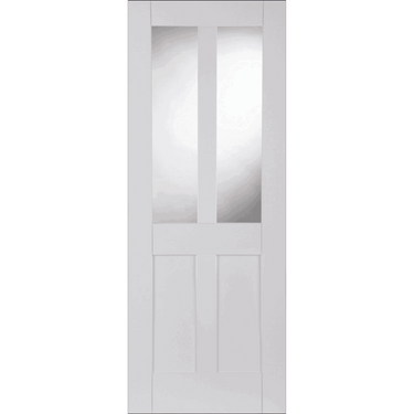 White Primed Shaker 2 Panel 2 Light Clear Glazed door with V grooves and clear glazing.; #White