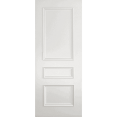 White Basic Primed Mayfair 3 Panel door with raised mouldings and flat panels.; #White