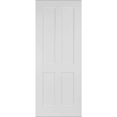 White Primed Shaker 4 Panel door with flat panels and V grooves.; #White