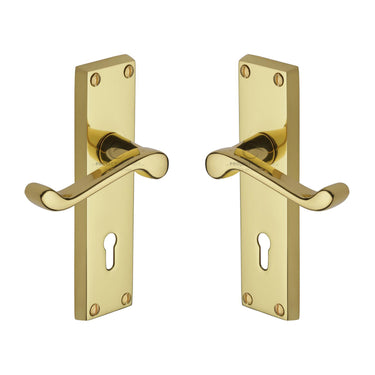 M Marcus - Project Hardware - Malvern Door Handles - Lock - Pair; #finish_polished-brass