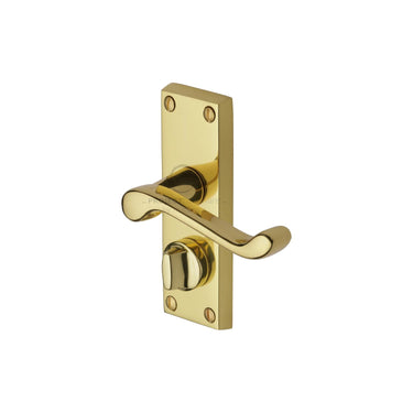 M Marcus - Project Hardware - Malvern Door Handles - Short Plate - Privacy - Pair; #finish_polished-brass