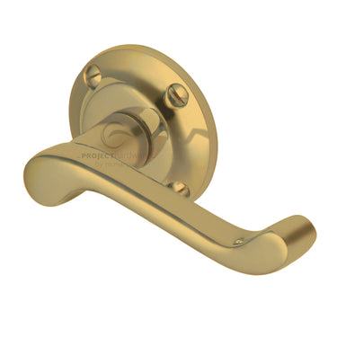 M Marcus - Project Hardware - Malvern Door Handles on Round Rose; #finish_polished-brass