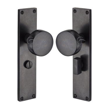M Marcus - M.Marcus Architectural Hardware - Olympic Mortice Door Knobs on Plate - Bathroom - Pair; #finish_rustic-dark-bronze