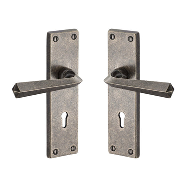 M Marcus - M.Marcus Architectural Hardware - Bridgnorth Door Handles - Lock - Pair; #finish_rustic-pewter