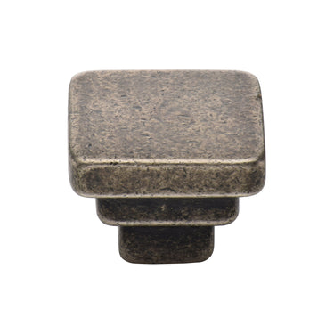 M Marcus - M.Marcus Architectural Hardware - Square Stepped Cabinet Knob - 32mm; #finish_rustic-pewter