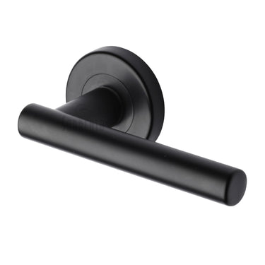 M Marcus - Sorrento - Shuttle Door Handles on Round Rose; #finish_matt-black