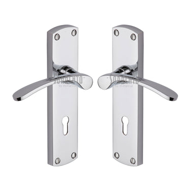 M Marcus - Sorrento - Luca Door Handles - Long Plate - Lock - Pair; #finish_polished-chrome