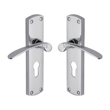 M Marcus - Sorrento - Luca Door Handles - Long Plate - Euro Lock - Pair; #finish_polished-chrome