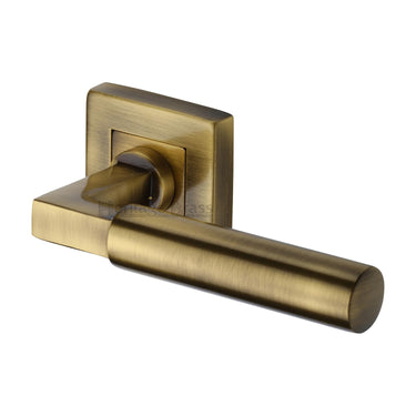 M Marcus - Heritage Brass - Bauhaus Door Handles on Rose - Square - Standard Profile - Pair; #finish_antique-brass