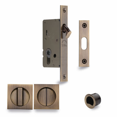 M Marcus - M.Marcus Architectural Hardware - Sliding Lock with Square Privacy Turns - 40mm; #finish_antique-brass