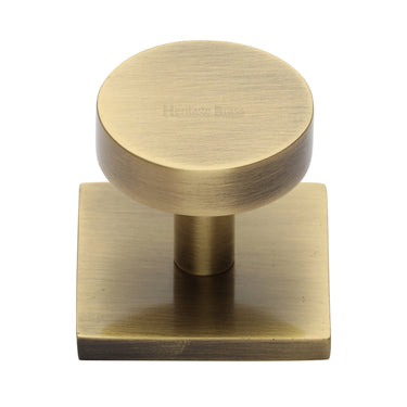 M Marcus - Heritage Brass - Disc Cabinet Knob With Square Backplate - 32mm; #finish_antique-brass