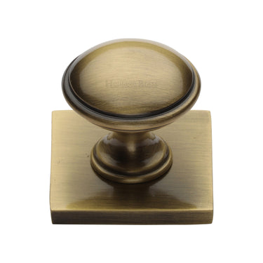 M Marcus - Heritage Brass - Domed Cabinet Knob with Square Backplate - 32mm; #finish_antique-brass