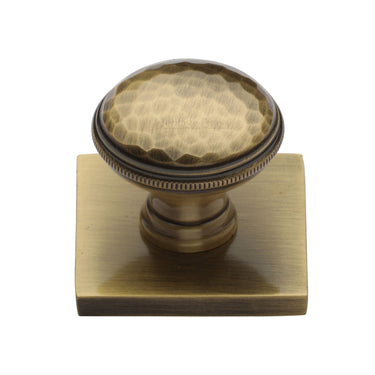 M Marcus - Heritage Brass - Diamond Cut Cabinet Knob with Square Backplate - 32mm; #finish_antique-brass
