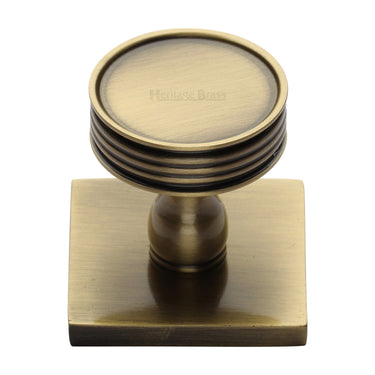 M Marcus - Heritage Brass - Venetian Cabinet Knob with Square Backplate - 32mm; #finish_antique-brass