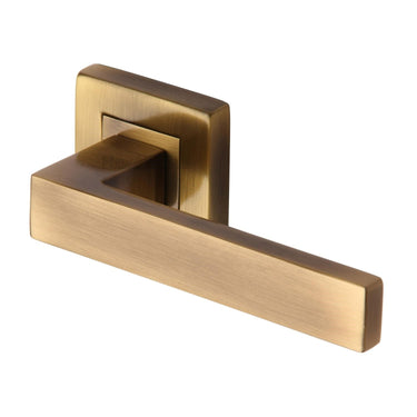 M Marcus - Heritage Brass - Delta Sq Door Handles on Square Rose; #finish_antique-brass