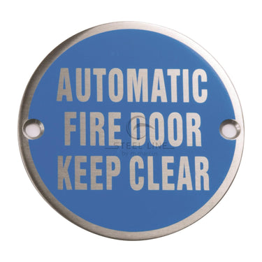 M Marcus - Steel Line - Automatic Fire Door Keep Clear Engraving Sign; #finish_satin-steel