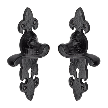 M Marcus - Tudor - Tudor Door Handles - Fleur De Lys - Lock - Pair; #finish_black-antique