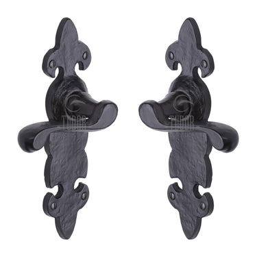 M Marcus - Tudor - Tudor Door Handles - Fleur De Lys - Latch - Pair; #finish_black-antique