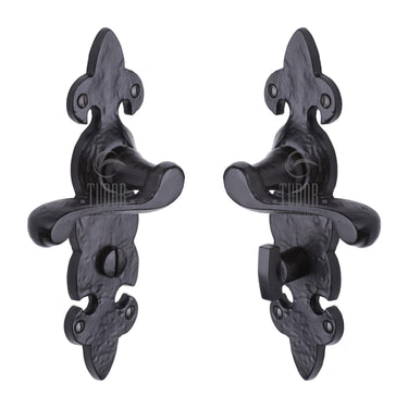 M Marcus - Tudor - Tudor Door Handles - Fleur De Lys - Bathroom - Pair; #finish_black-antique