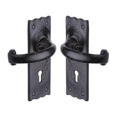 M Marcus - Tudor - Tudor Door Handles - Colonial - Lock - Pair; #finish_black-antique