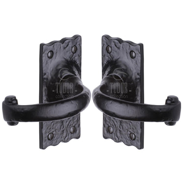 M Marcus - Tudor - Tudor Door Handles - Colonial - Short Plate - Latch - Pair; #finish_black-antique
