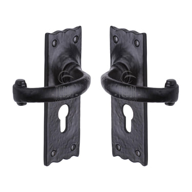 M Marcus - Tudor - Tudor Door Handles - Colonial - Euro Lock - Pair; #finish_black-antique