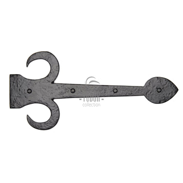 M Marcus - Tudor - Tudor Dummy Strap Hinge - Fleur De Lys - 15"; #finish_black-antique