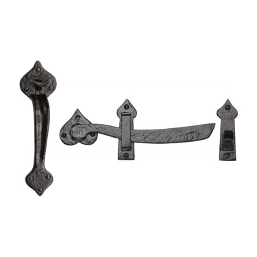 M Marcus - Tudor - Tudor Gate Latch - Curved; #finish_black-antique