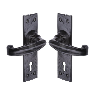 M Marcus - Tudor - Tudor Door Handles - Wellington - Lock - Pair; #finish_black-antique