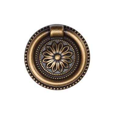 M Marcus - M.Marcus Architectural Hardware - Floral Ring Pull - 47mm; #finish_distressed-brass