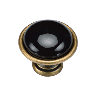 M Marcus - M.Marcus Architectural Hardware - Black Domed Cabinet Knob - 35mm; #finish_distressed-brass