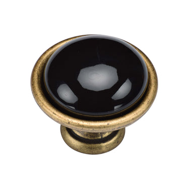 M Marcus - M.Marcus Architectural Hardware - Black Domed Cabinet Knob - 40mm; #finish_distressed-brass
