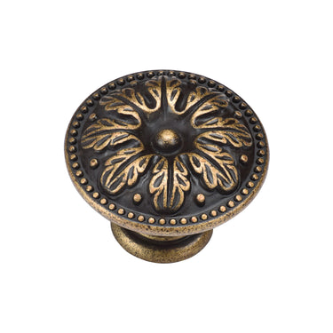 M Marcus - M.Marcus Architectural Hardware - Floral Round Knob - 35mm; #finish_distressed-brass