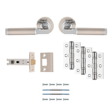 M Marcus - Carlisle Brass - Belas Door Handles on Rose - Door Pack - Latch; #finish_satin-nickel-/-polished-chrome