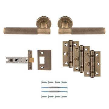M Marcus - Serozzetta - Lagos Door Handles on Rose - Door Pack - Latch; #finish_antique-brass