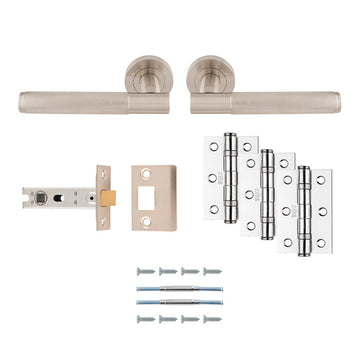 M Marcus - Serozzetta - Lagos Door Handles on Rose - Door Pack - Latch; #finish_satin-nickel