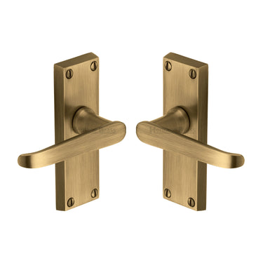 M Marcus - Heritage Brass - Victoria Door Handles - Short Plate - Latch - Pair; #finish_antique-brass