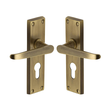 M Marcus - Heritage Brass - Victoria Door Handles - Euro Lock - Pair; #finish_antique-brass