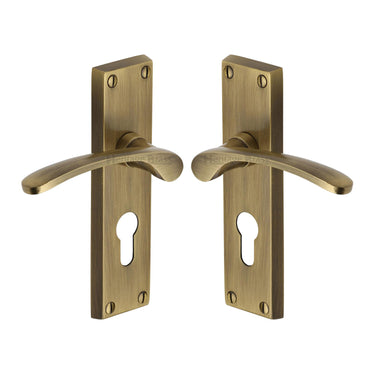 M Marcus - Heritage Brass - Sophia Door Handles - Euro Lock - Pair; #finish_antique-brass