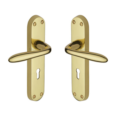 M Marcus - Heritage Brass - Sutton Door Handles - Lock - Pair; #finish_polished-brass