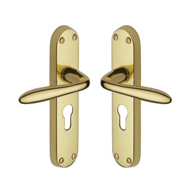 M Marcus - Heritage Brass - Sutton Door Handles - Euro Lock - Pair; #finish_polished-brass