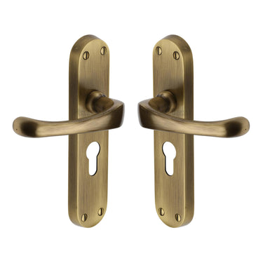 M Marcus - Heritage Brass - Gloucester Door Handles - Euro Lock - Pair; #finish_antique-brass