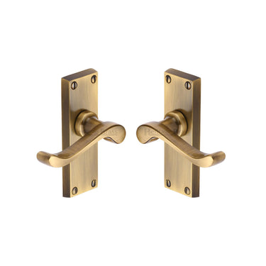 M Marcus - Heritage Brass - Bedford Door Handles - Short Plate - Latch - Pair; #finish_antique-brass